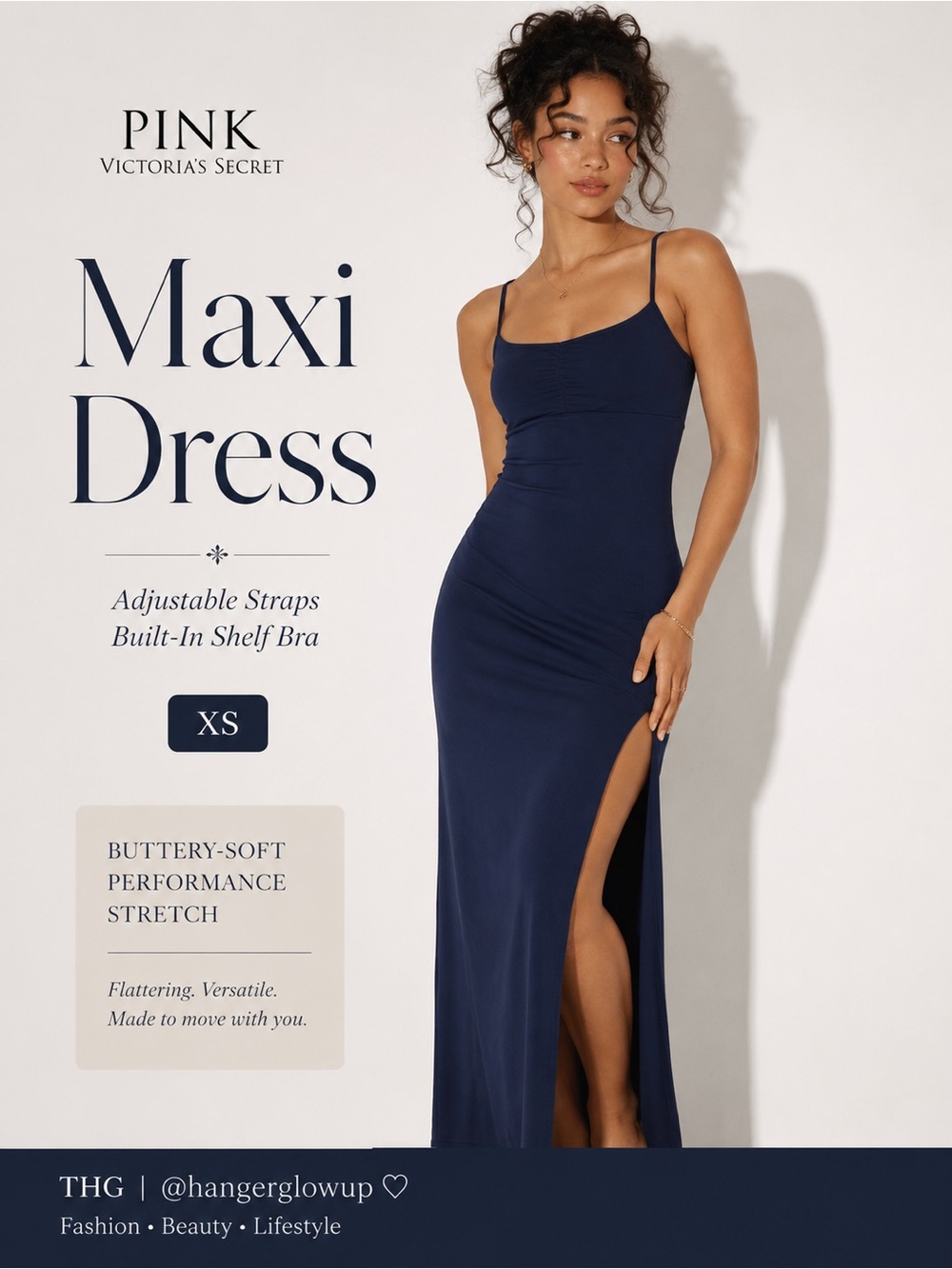 PINK Ultimate Maxi Slip Dress NWT XS Navy Blue Built-In Shelf Bra 2nd Pic BEST C